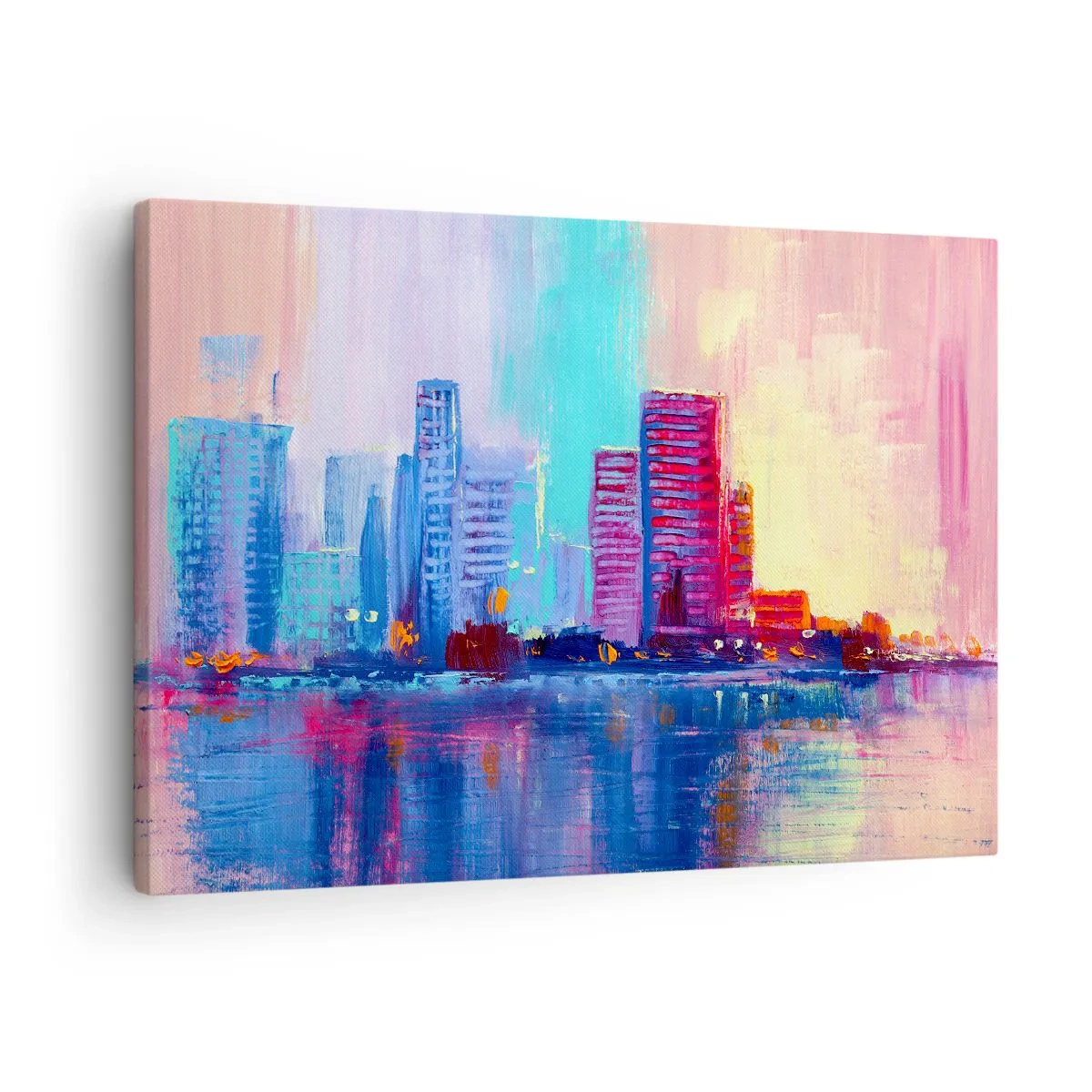 Quadro su tela - Stampe su Tela - Un panorama colorato della città in stile acquerello - 70x50cm - Immerse nei colori - Decorazione murale moderna per soggiorno e camera da letto ARTTOR