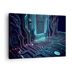 Quadro su tela - Stampe su Tela - Circuito stampato tecnologico con tracce illuminate - 70x50cm - Sto pensando qualcosa... - Decorazione murale moderna per soggiorno e camera da letto ARTTOR