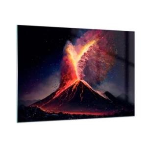 Quadro su vetro - Un vulcano in eruzione con lava e una nuvola colorata di polvere - 100x70cm - Bellezza e minaccia - Decorazione murale moderna per soggiorno e camera da letto ARTTOR