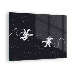 Quadro su vetro - Due astronauti che fluttuano nello spazio - 70x50cm - Danza cosmica - Decorazione murale moderna per soggiorno e camera da letto ARTTOR