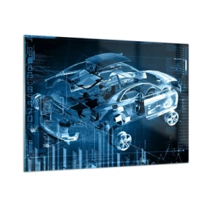 Quadro su vetro - Schema tecnologico di un'auto in stile futuristico - 100x70cm - Anatomia ingegneristica - Decorazione murale moderna per soggiorno e camera da letto ARTTOR