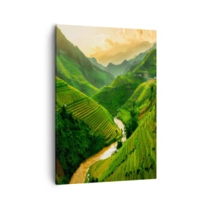 Quadro su tela - Stampe su Tela - Pittoresche terrazze di riso in una valle verde illuminata dal sole al tramonto - 50x70cm - Valle del Vietnam - Decorazione murale moderna per soggiorno e camera da letto ARTTOR