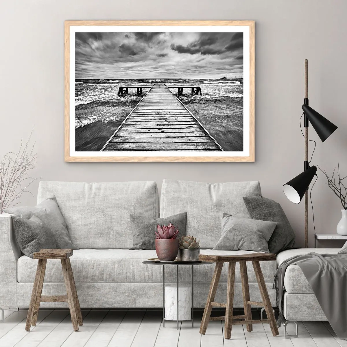 Poster in cornice rovere chiaro - Aspetto che il vento le scacci via... - 100x70 cm