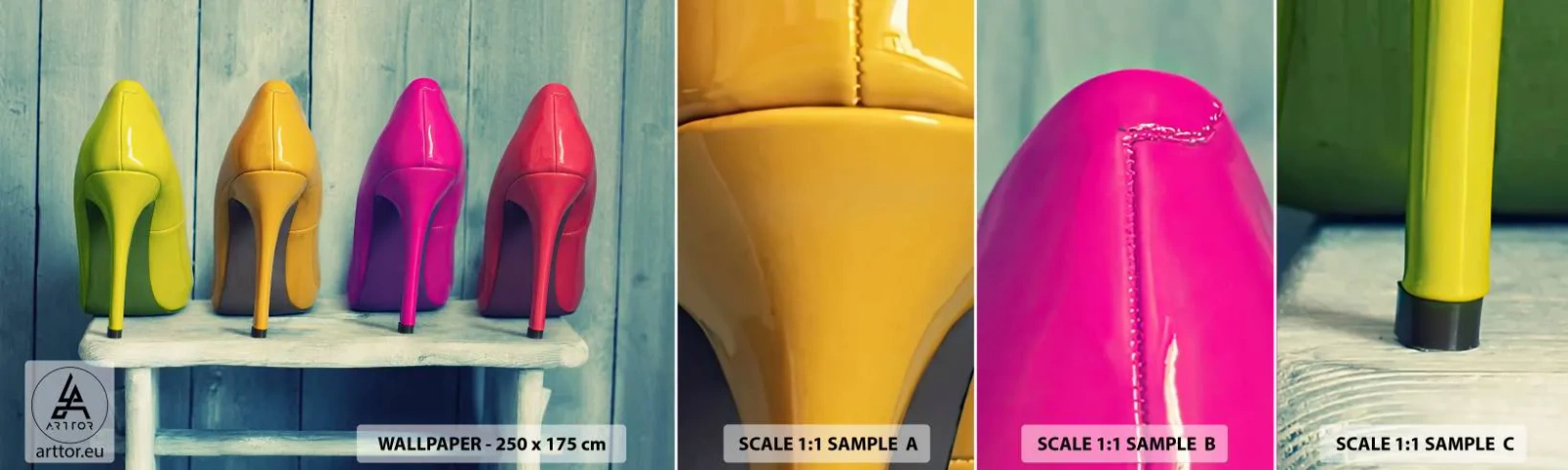 Campione di Fotomurale Adesivo Deluxe Sticker - A passeggio sull'arcobaleno - Moda, Donna, Scarpe da donna - 100x30 cm