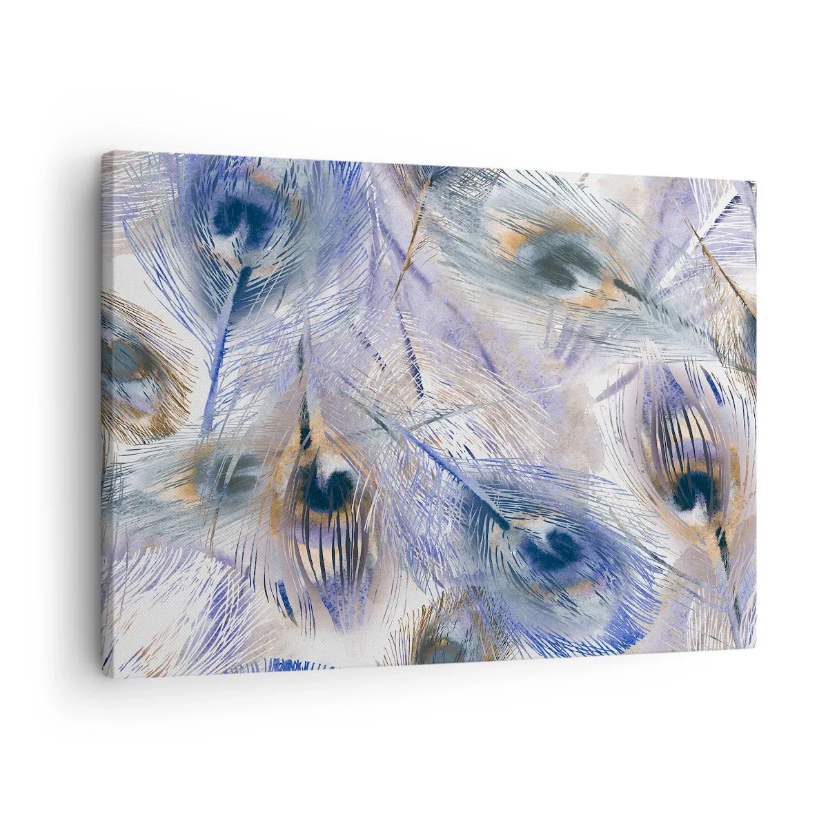 Quadro su tela - Stampe su Tela - Un motivo con piume di pavone nei toni del blu e dell'oro - 70x50cm - Composizione a occhio di pavone - Decorazione murale moderna per soggiorno e camera da letto ARTTOR