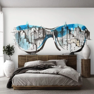 Fotomurali Premium Sand - La città riflessa nelle lenti degli occhiali - 100x70cm - Chic della grande città - Decorazione murale moderna per soggiorno e camera da letto ARTTOR