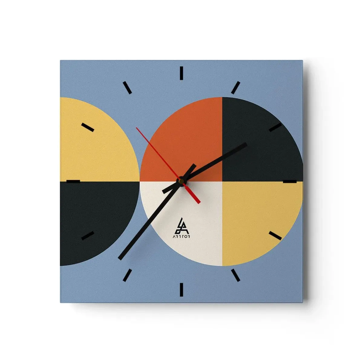 Orologio da parete - Orologio in Vetro - Cerchi geometrici su sfondo blu - 30x30cm - Guarda e conta - Decorazione murale moderna per soggiorno e camera da letto ARTTOR