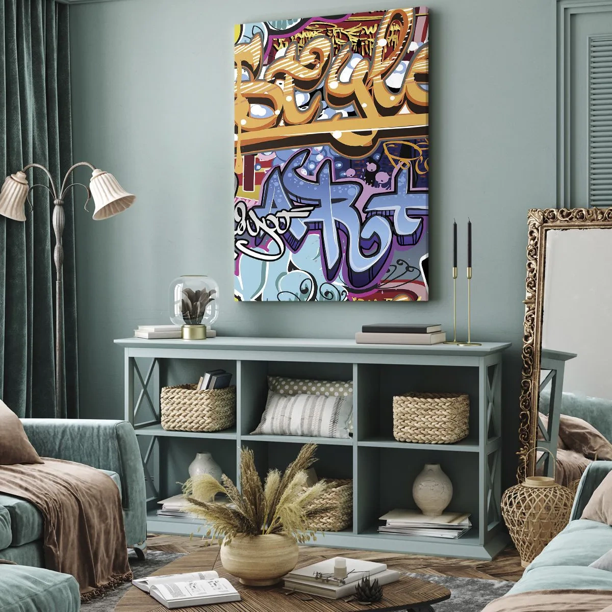 Quadro su tela - Stampe su Tela - Graffiti colorati con iscrizioni e illustrazioni dinamiche - 80x120cm - Murali, murali, murali… - Decorazione murale moderna per soggiorno e camera da letto ARTTOR