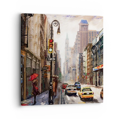 Quadro su tela - Stampe su Tela - New York: colorata anche sotto la pioggia - 30x30 cm