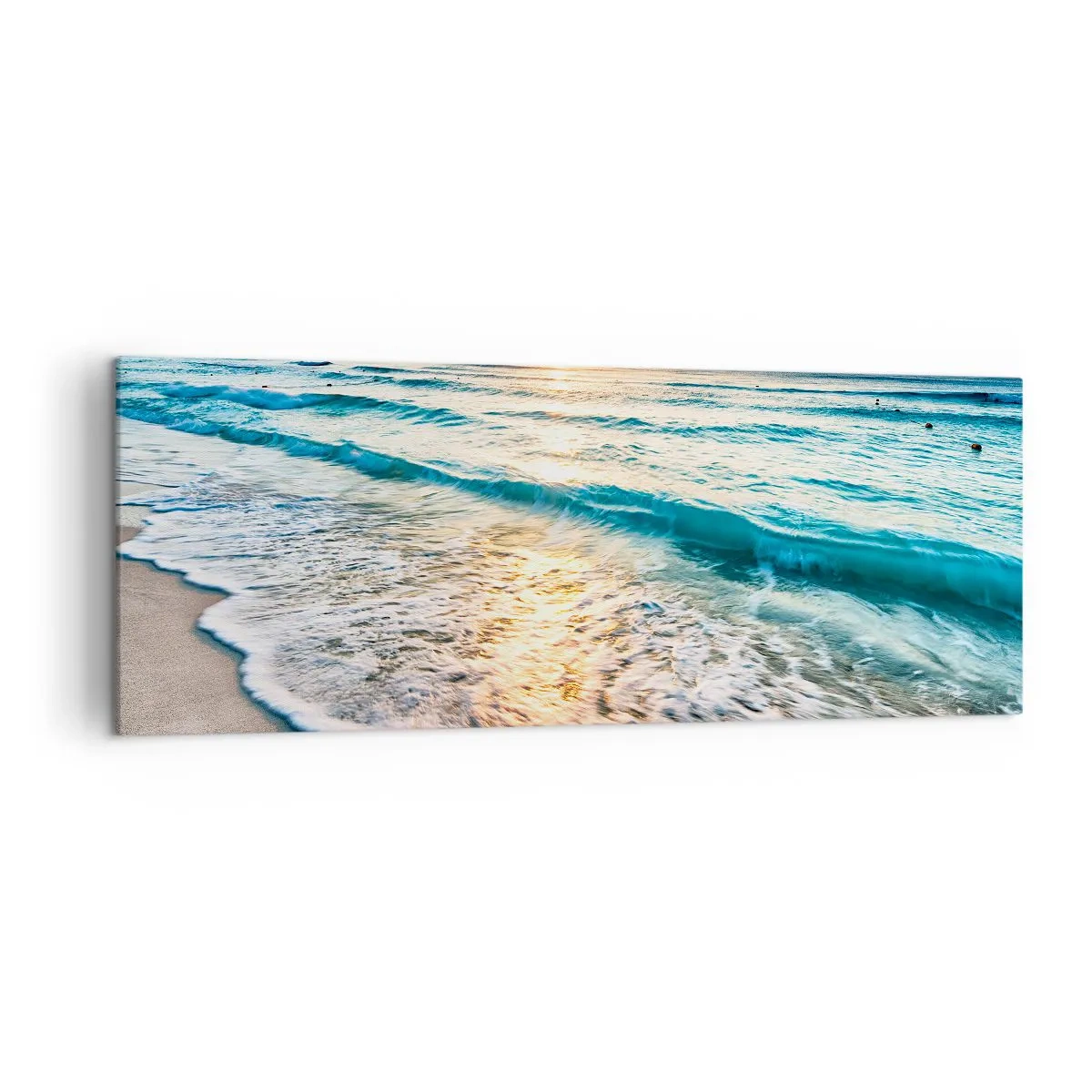 Quadro su tela - Stampe su Tela - Alba su una spiaggia tranquilla con onde - 140x50cm - Tramonto sul mare - Decorazione murale moderna per soggiorno e camera da letto ARTTOR