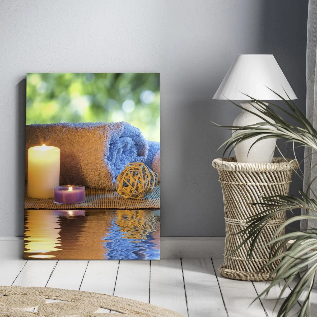 Quadro su tela - Stampe su Tela - Set SPA rilassante con asciugamani, candele e pietre - 50x70cm - Tempo per il corpo - Decorazione murale moderna per soggiorno e camera da letto ARTTOR