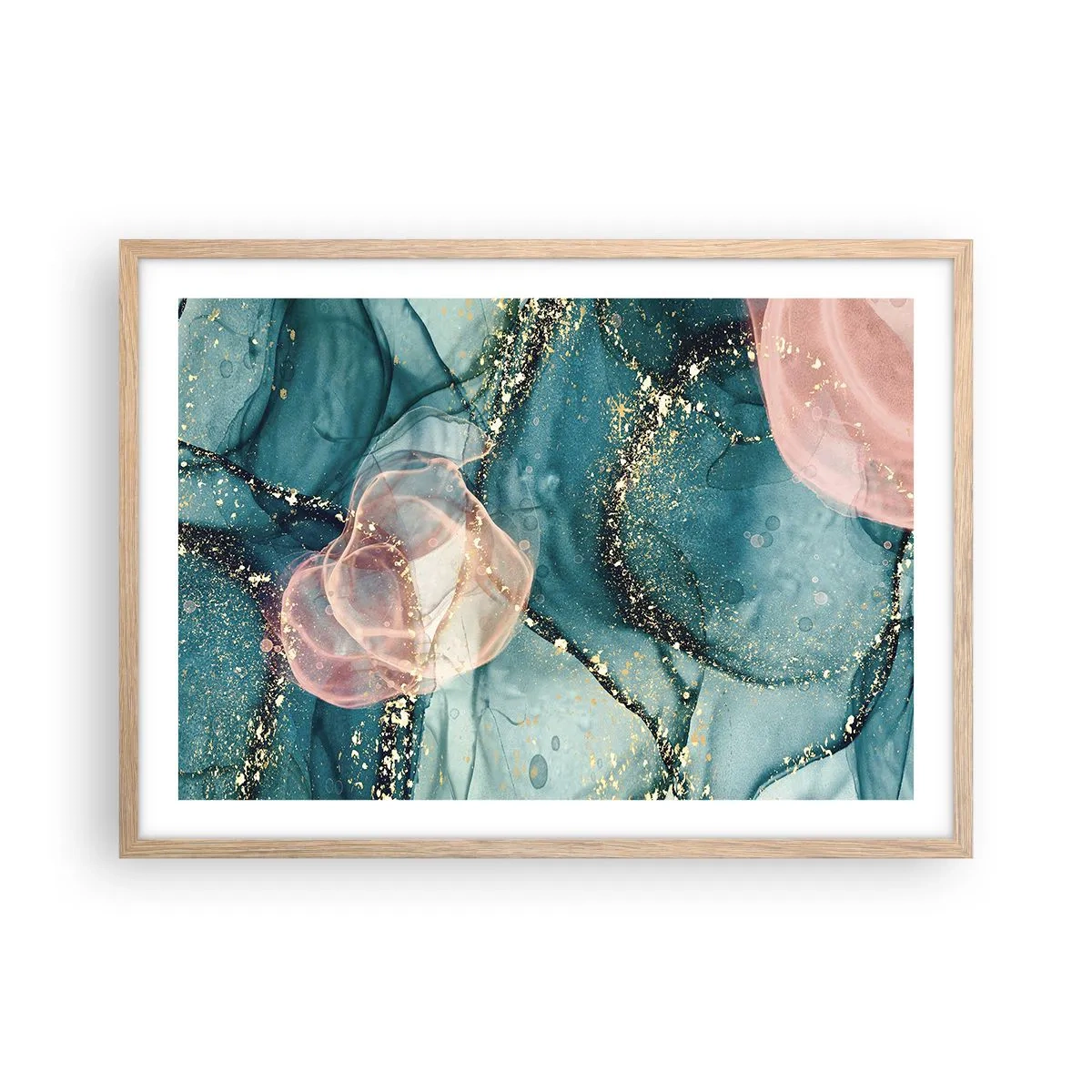 Poster in cornice rovere chiaro - Blu di seta, rosa di tulle - 70x50 cm