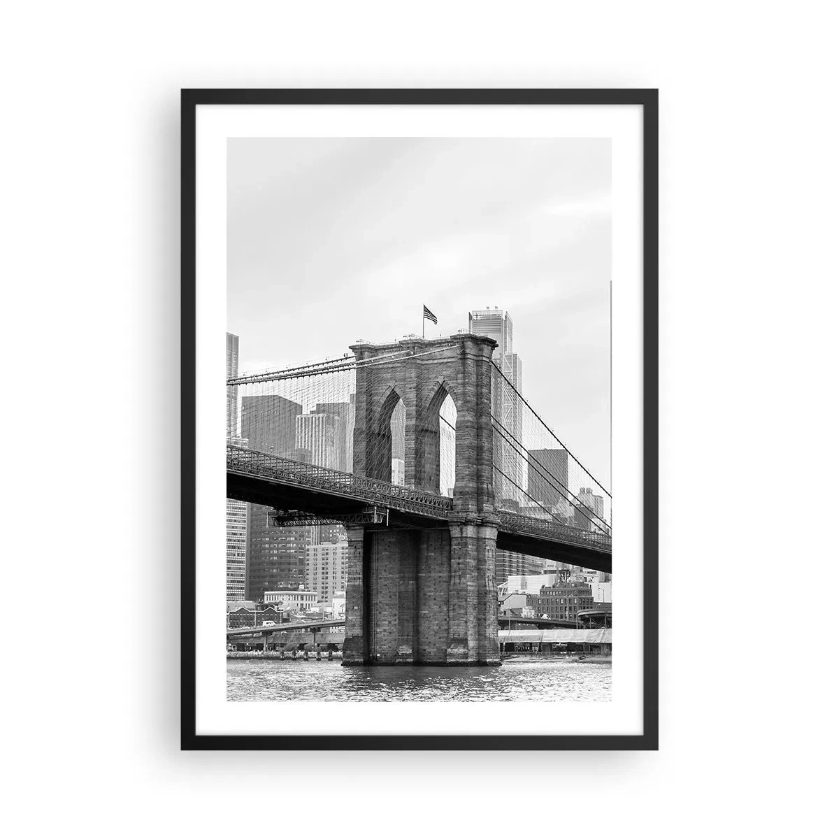 Poster in cornice nera - Ponte di Brooklyn in monocromia - 50x70cm - Atmosfera di New York - Decorazione murale moderna per soggiorno e camera da letto ARTTOR