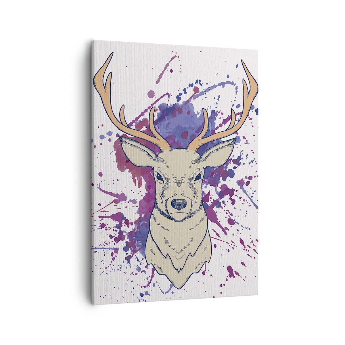 Quadro su tela - Stampe su Tela - Ritratto di un cervo con macchie astratte sullo sfondo - 50x70cm - Coraggio ed equilibrio - Decorazione murale moderna per soggiorno e camera da letto ARTTOR