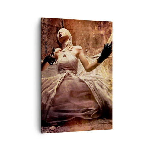 Quadro su tela - Stampe su Tela - Una donna in abito con il viso coperto e le forbici in mano - 70x100cm - La dea del destino - Decorazione murale moderna per soggiorno e camera da letto ARTTOR