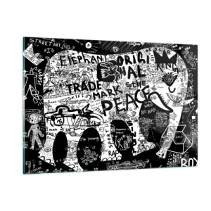 Quadro su vetro - Immagine di graffiti in bianco e nero con temi di pace e libertà - 120x80cm - Il ricco mondo della strada - Decorazione murale moderna per soggiorno e camera da letto ARTTOR