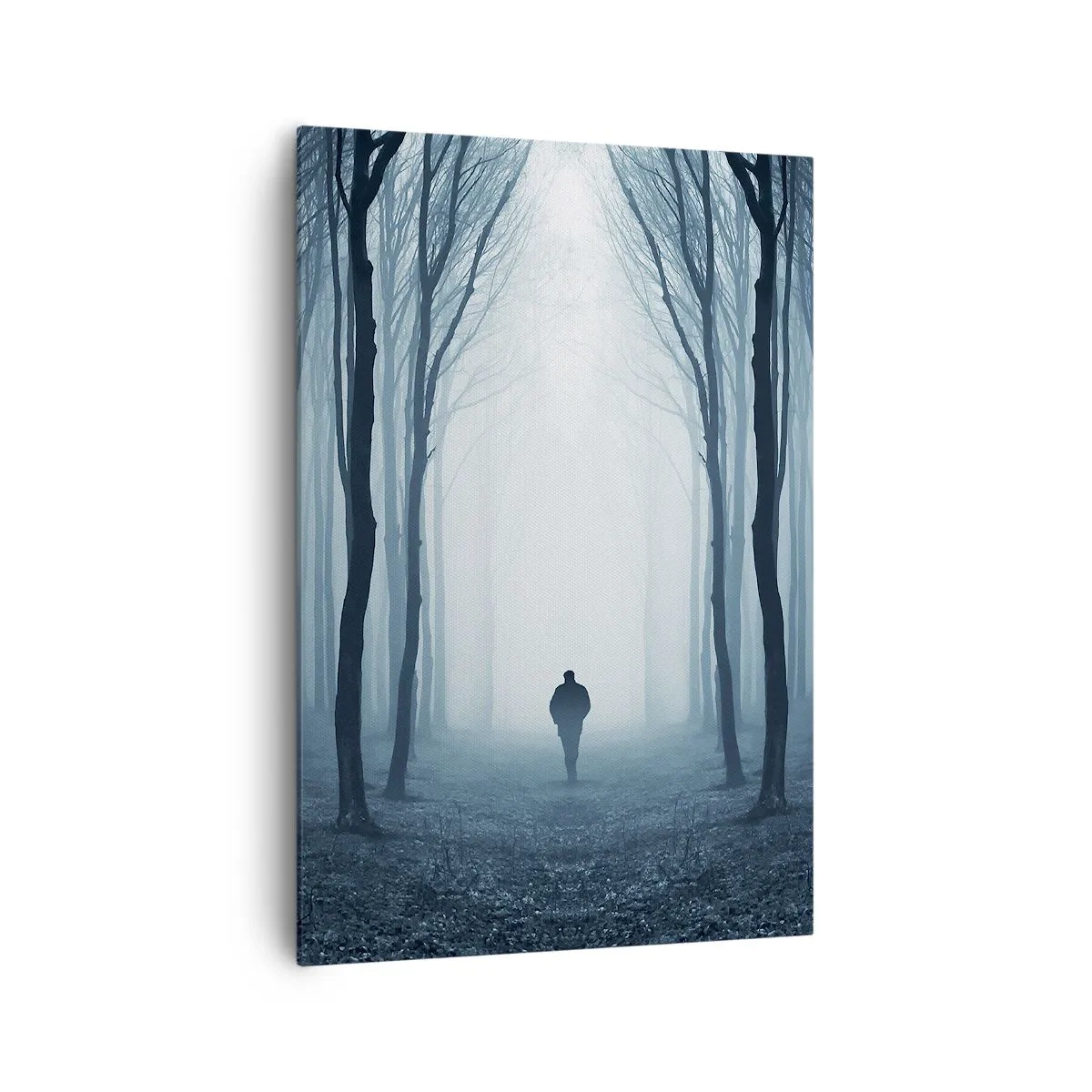 Quadro su tela - Stampe su Tela - Una figura che cammina tra gli alberi in una foresta nebbiosa - 70x100cm - E tutto è semplice e chiaro - Decorazione murale moderna per soggiorno e camera da letto ARTTOR