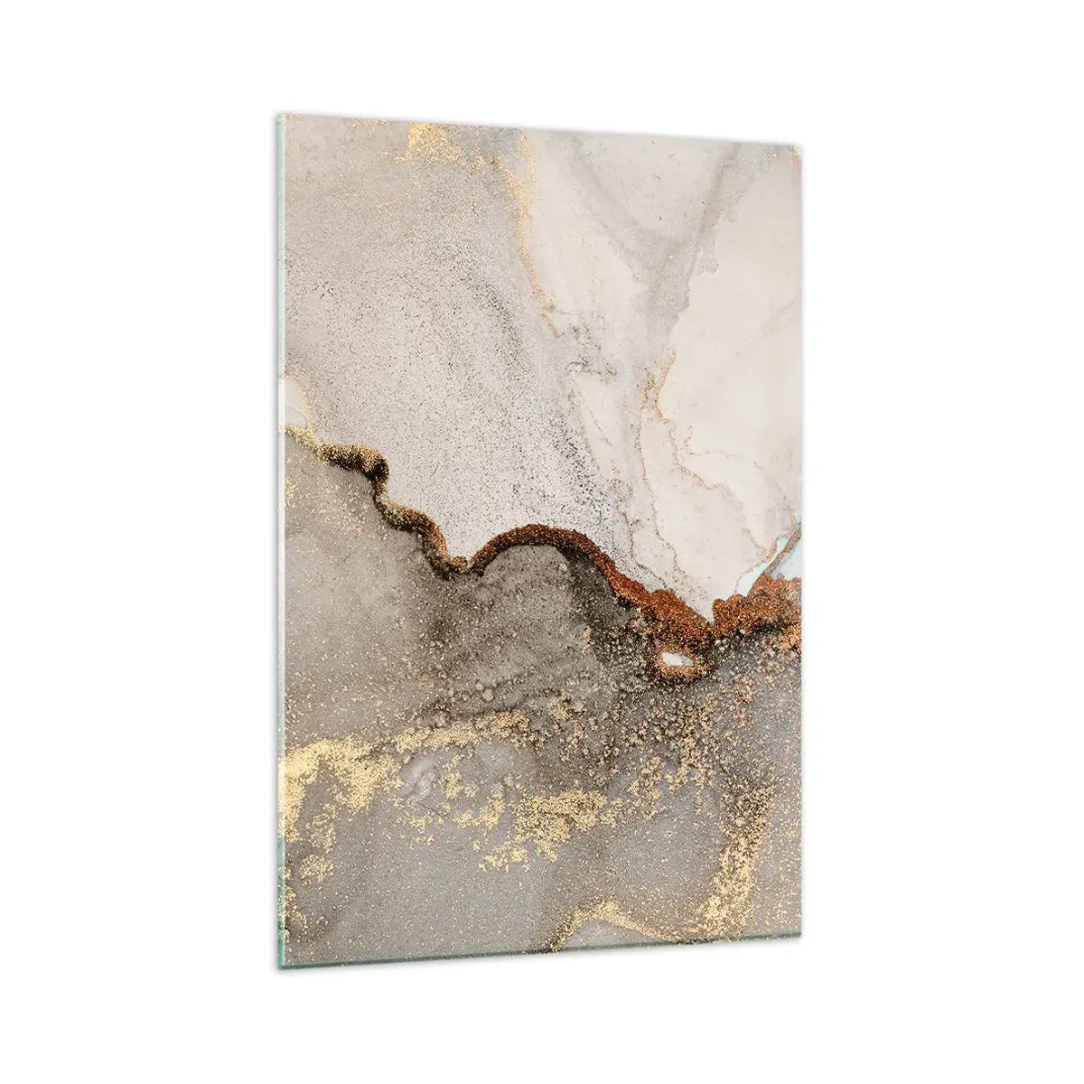 Quadro su vetro - Motivo astratto con sfumature di oro e grigio - 80x120cm - Ai confini del colore - Decorazione murale moderna per soggiorno e camera da letto ARTTOR