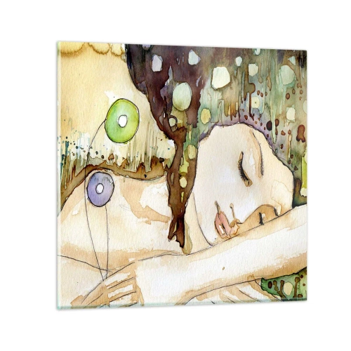 Quadro su vetro - Sogno smeraldo e viola - 30x30 cm