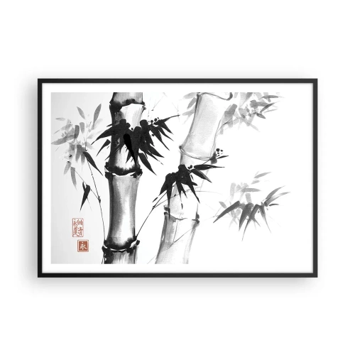 Poster in cornice nera - Bambù acquerello in stile giapponese su sfondo bianco - 100x70cm - Particolare d'oriente - Decorazione murale moderna per soggiorno e camera da letto ARTTOR