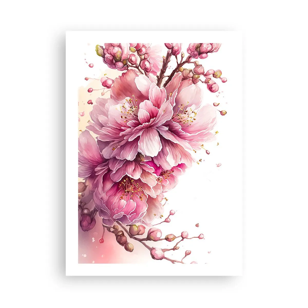 Poster - Delicati fiori di ciliegio rosa in piena fioritura su uno sfondo chiaro - 50x70cm - Fiore di ciliegio - Decorazione murale moderna per soggiorno e camera da letto ARTTOR