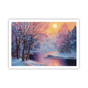 Poster - Paesaggio invernale con fiume e alberi all'alba - 100x70cm - I colori dell'inverno - Decorazione murale moderna per soggiorno e camera da letto ARTTOR