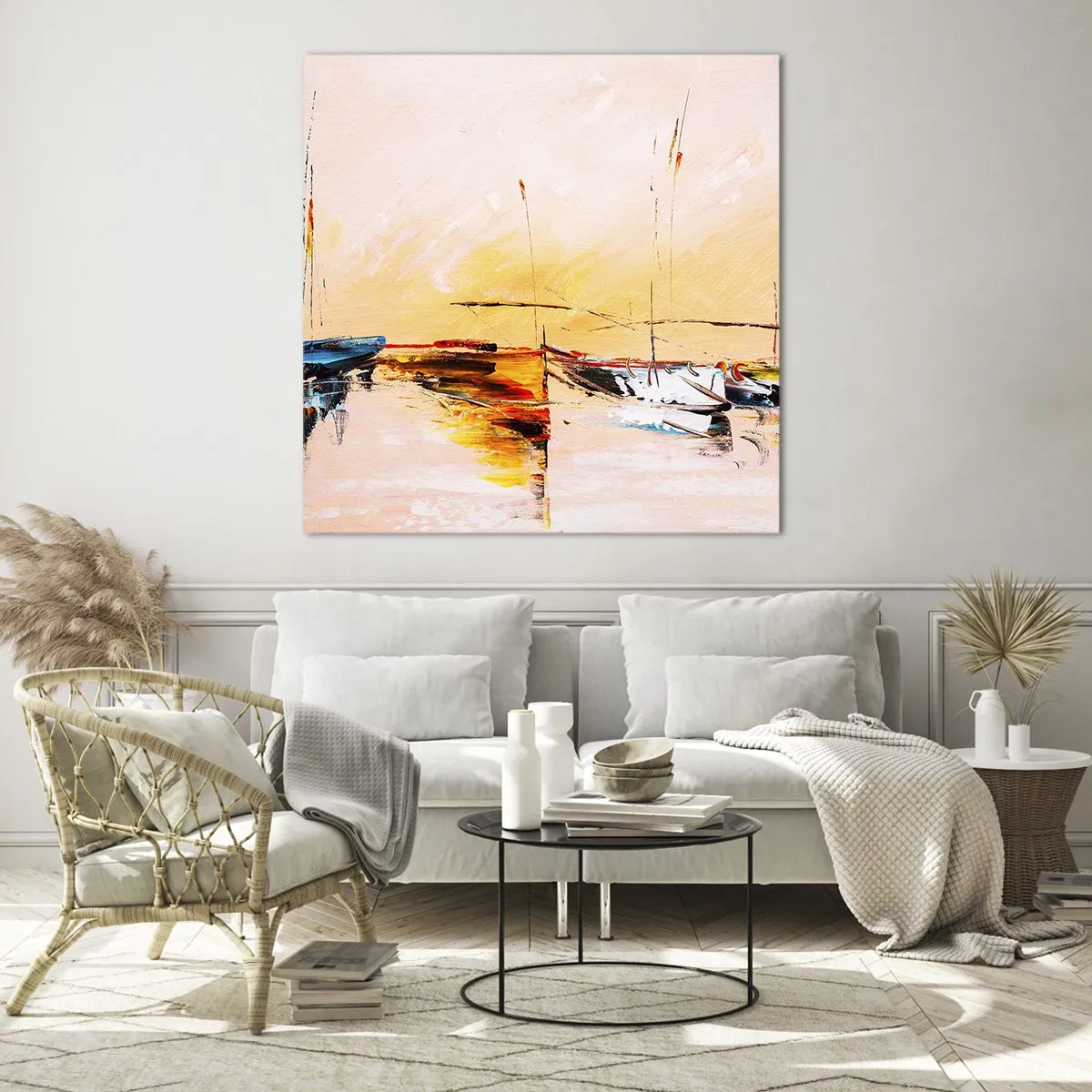 Quadro su vetro - La sera sul molo - 50x50 cm