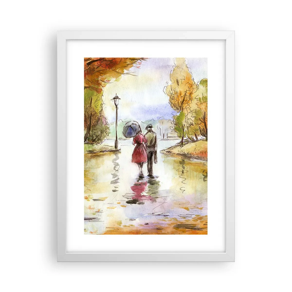 Poster in cornice bianca - Autunno romantico nel parco - 30x40 cm