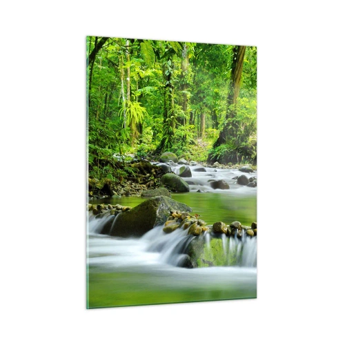 Quadro su vetro - Un ruscello nella foresta circondato da una vegetazione lussureggiante - 50x70cm - Fluttuando in un mare di verde - Decorazione murale moderna per soggiorno e camera da letto ARTTOR