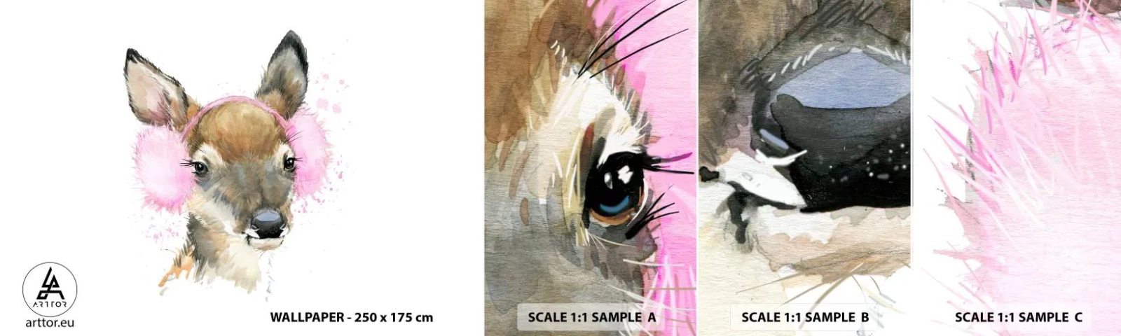 Campione Di Fotomurale Standard Eco - E il gelo non mette più paura - Per bambini, capriolo, Grafica - 100x30 cm