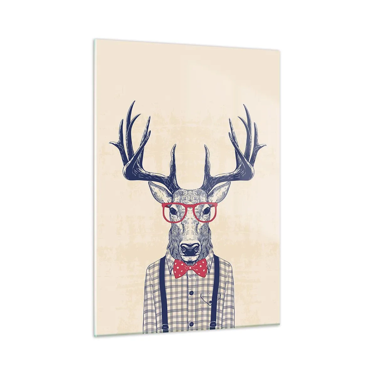 Quadro su vetro - Illustrazione di un cervo che indossa occhiali e papillon - 50x70cm - Divertente stravaganza - Decorazione murale moderna per soggiorno e camera da letto ARTTOR