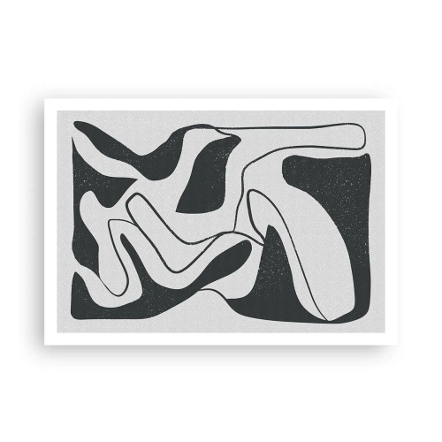 Poster - Astrazione in bianco e nero con forme organiche - 100x70cm - Gioco astratto nel labirinto - Decorazione murale moderna per soggiorno e camera da letto ARTTOR