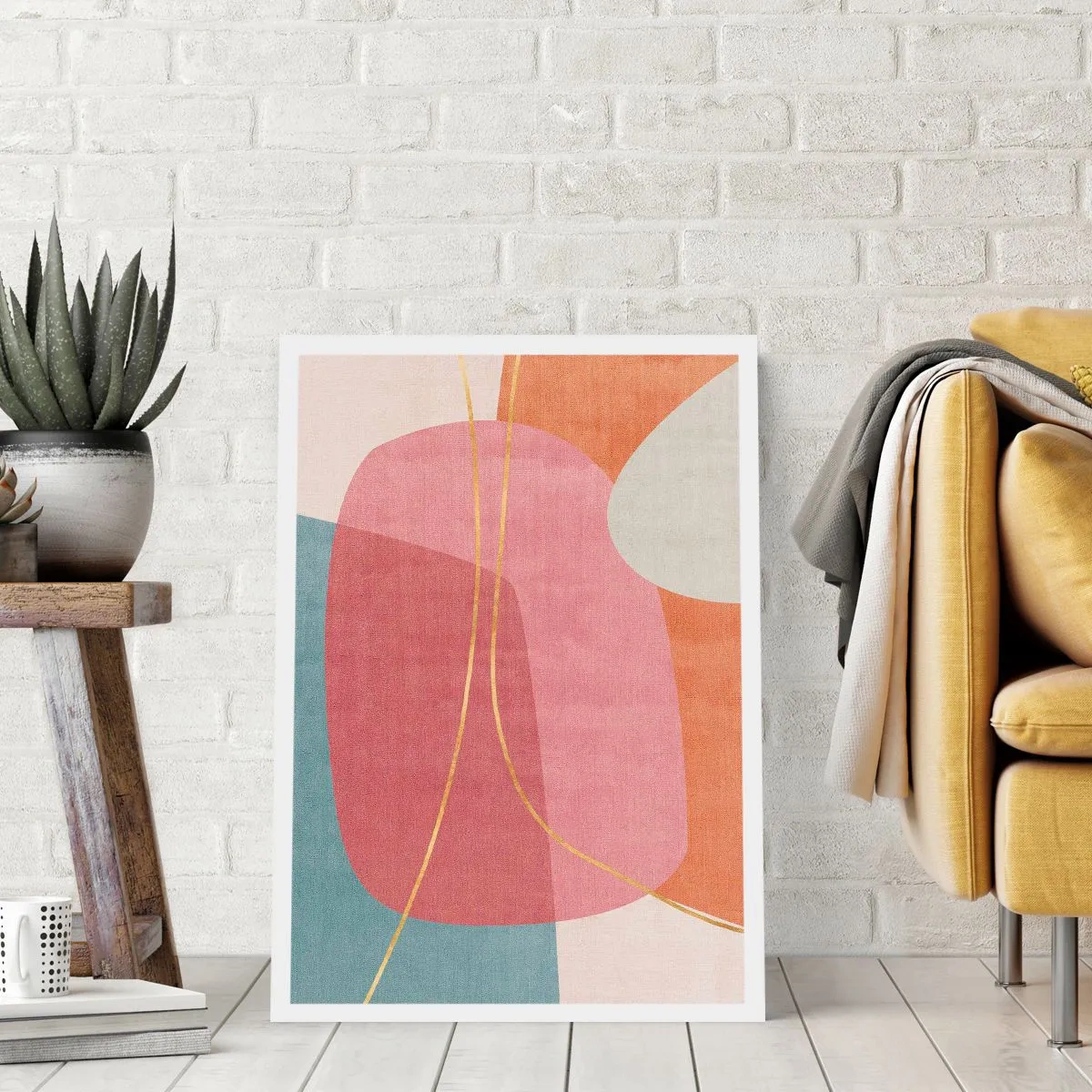 Poster - Composizione pastello con filo dorato - 70x100 cm