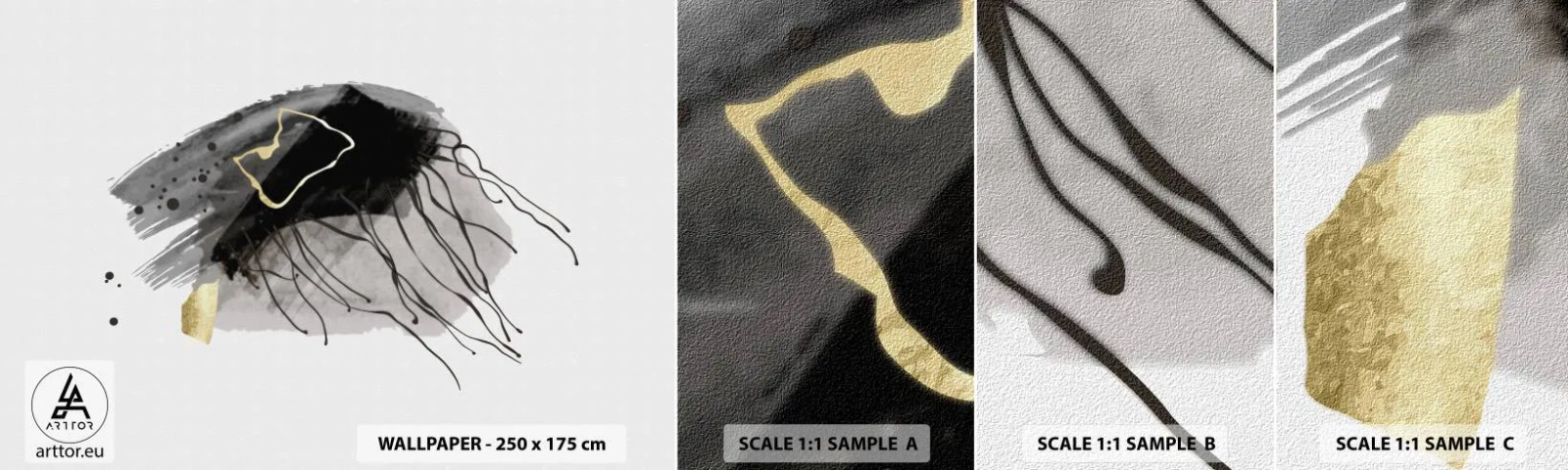 Campione Di Fotomurale Standard Eco - In nero e in oro - Astrazione, Pezzo, Grafica - 100x30 cm