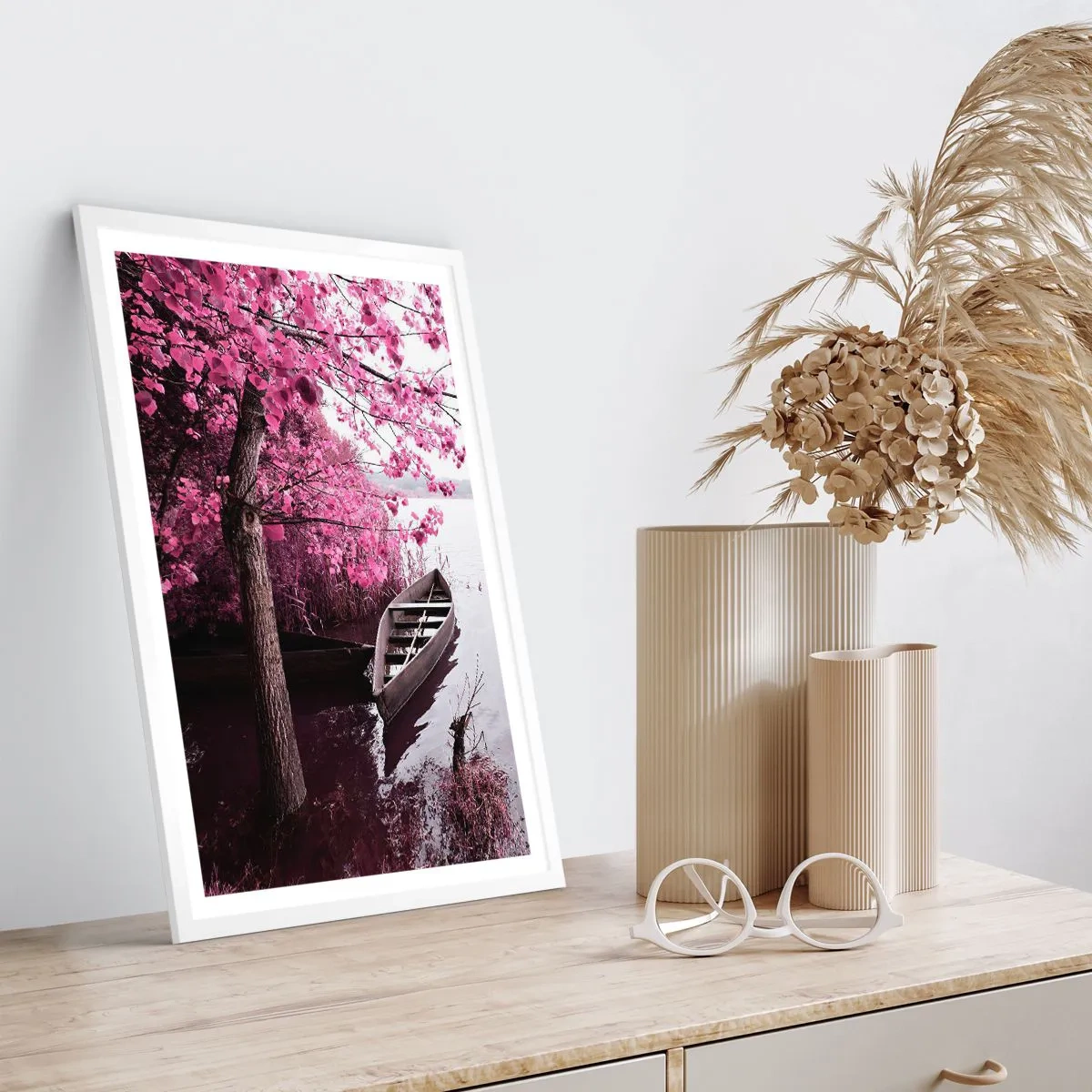 Poster in cornice bianca - Nel silenzio rosa - 70x100 cm