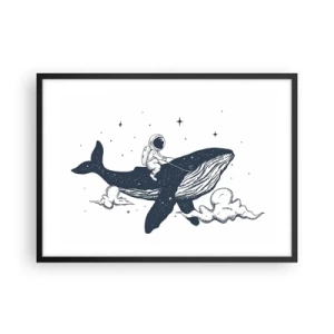 Poster in cornice nera - Astronauta su una balena che galleggia nello spazio - 70x50cm - Avventura nello spazio - Decorazione murale moderna per soggiorno e camera da letto ARTTOR