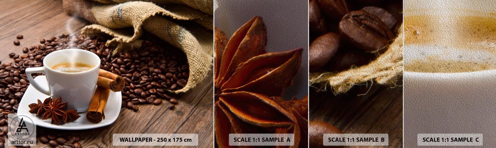 Campione di Fotomurale Premium Sand - Sapore e profumo speziato - Gastronomia, Caffè, Cannella - 100x30 cm