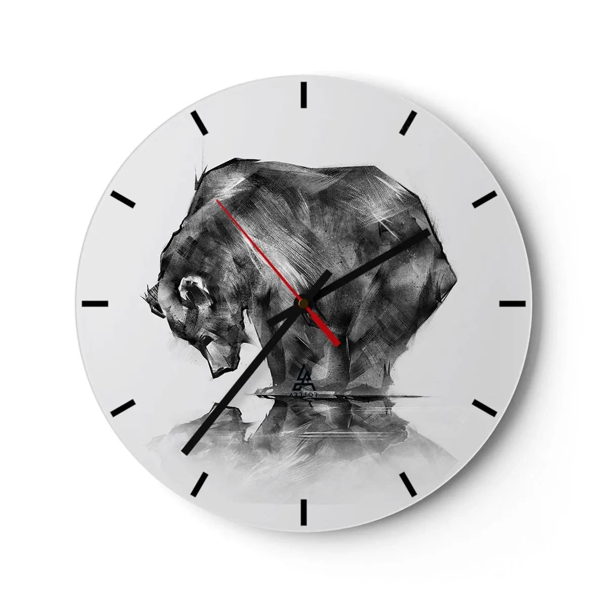 Orologio da parete - Orologio in Vetro - Disegno in bianco e nero di un orso in riva all'acqua - 30x30cm - Fa piacere vedere chi ci è caro - Decorazione murale moderna per soggiorno, cucina e camera da letto ARTTOR