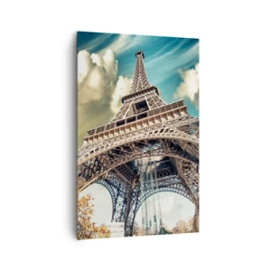 Quadro su tela - Stampe su Tela - La Torre Eiffel dal basso in un ambiente autunnale - 80x120cm - L'autunno a Parigi... - Decorazione murale moderna per soggiorno e camera da letto ARTTOR