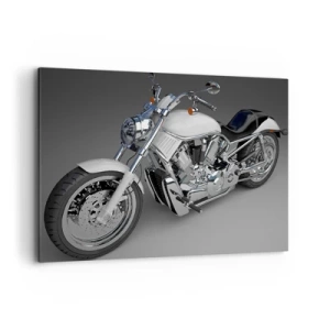 Quadro su tela - Stampe su Tela - Motocicletta cruiser bianca su sfondo grigio - 100x70cm - Viene voglia di inginocchiarsi - Decorazione murale moderna per soggiorno e camera da letto ARTTOR