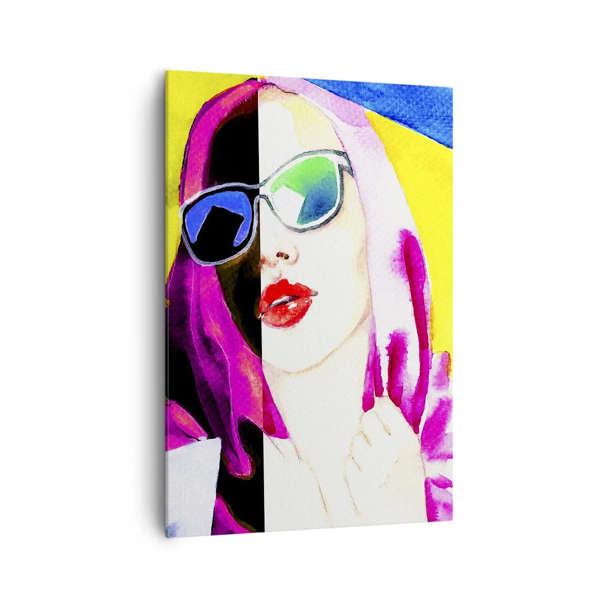 Quadro su tela - Stampe su Tela - Ritratto colorato di una donna che indossa occhiali da sole - 70x100cm - Non sono bianca e non sono nera - Decorazione murale moderna per soggiorno e camera da letto ARTTOR