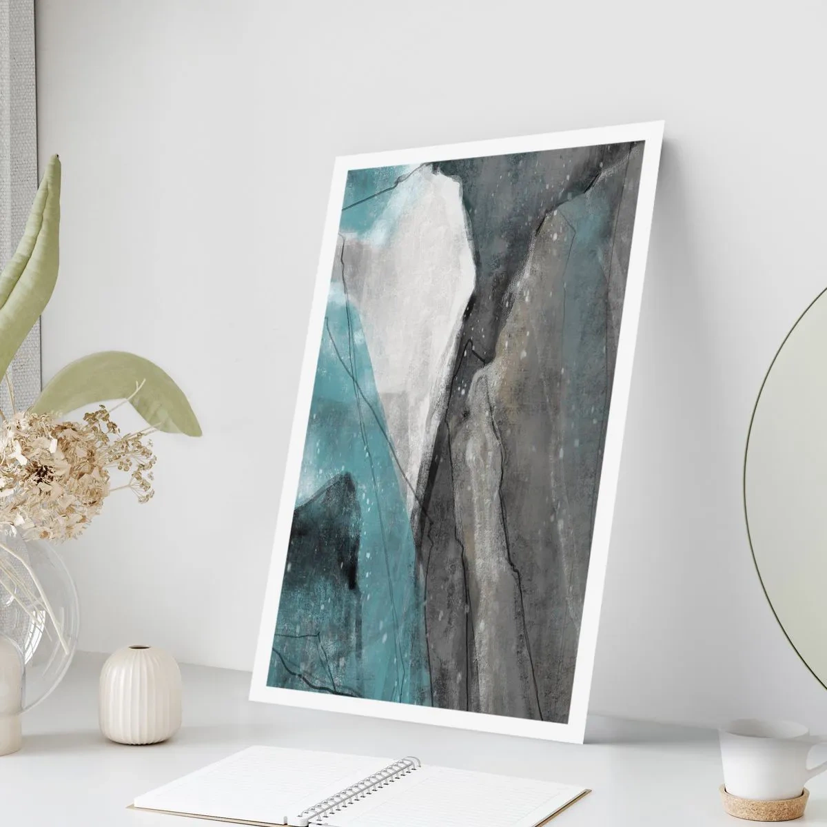 Poster - Una composizione astratta ispirata a un paesaggio montano - 50x70cm - Astrazione: rocce e ghiaccio - Decorazione murale moderna per soggiorno e camera da letto ARTTOR