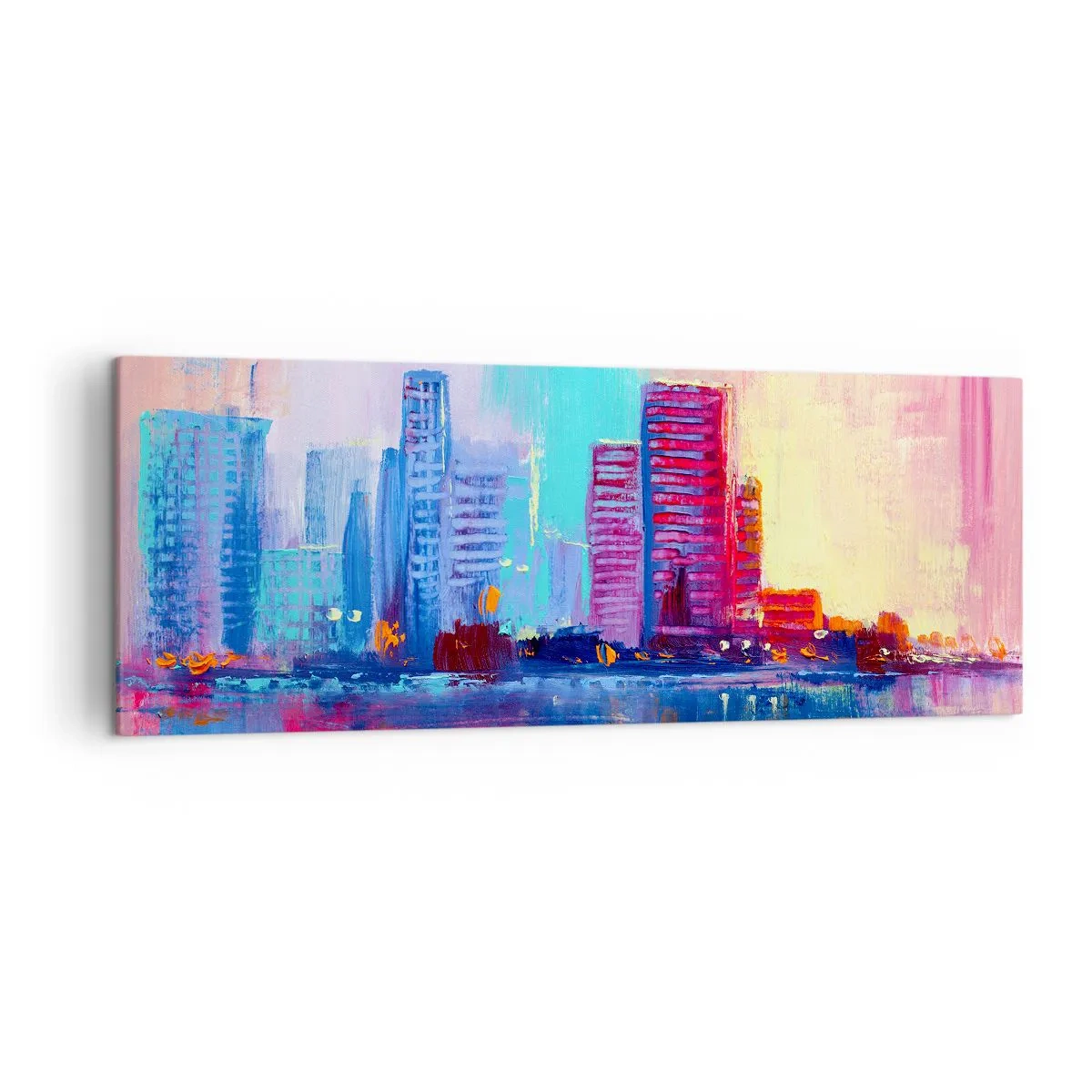 Quadro su tela - Stampe su Tela - Un panorama colorato della città in stile acquerello - 140x50cm - Immerse nei colori - Decorazione murale moderna per soggiorno e camera da letto ARTTOR