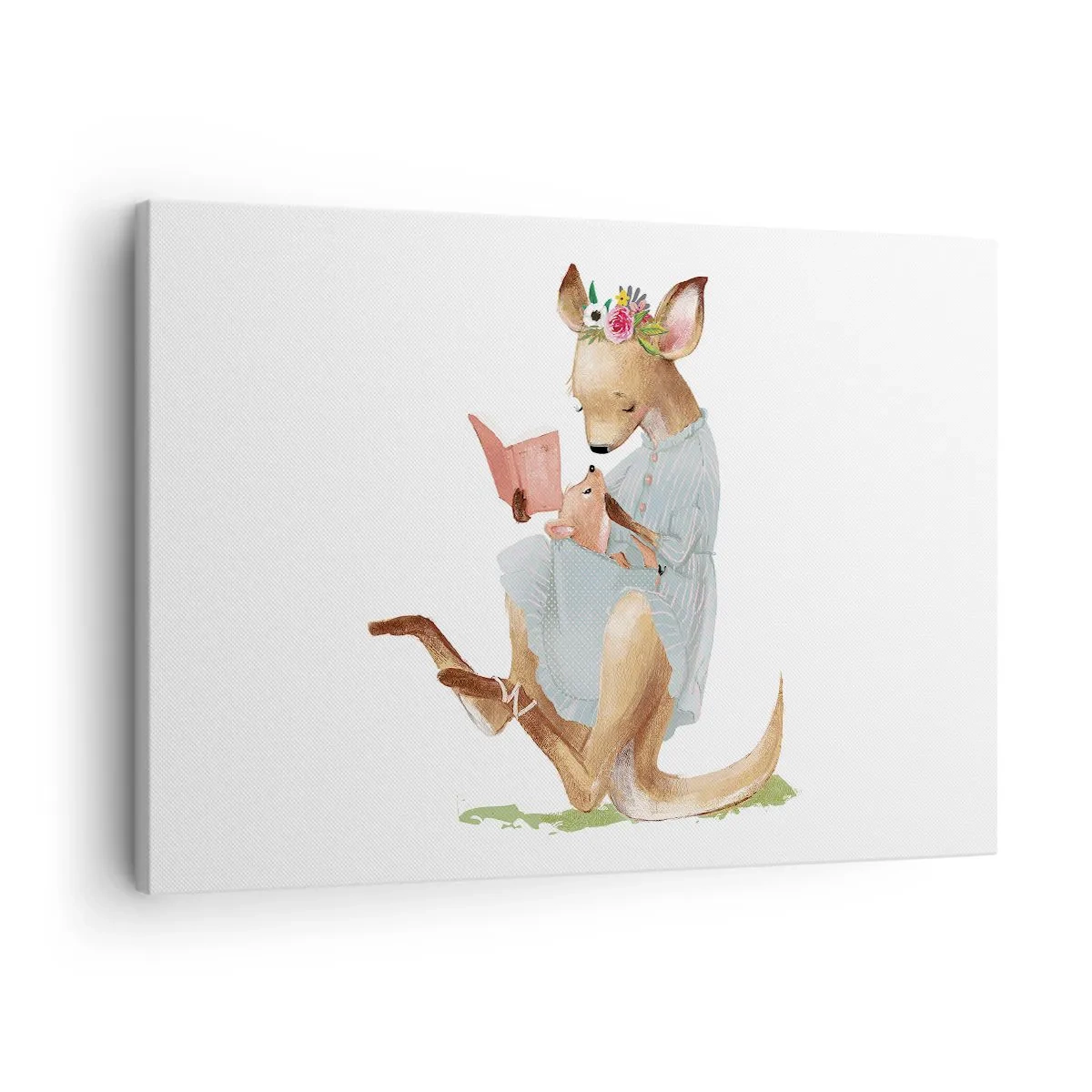 Quadro su tela - Stampe su Tela - Kanga legge un libro con un bambino - 70x50cm - Mamma, leggimi - Decorazione murale moderna per soggiorno e camera da letto ARTTOR