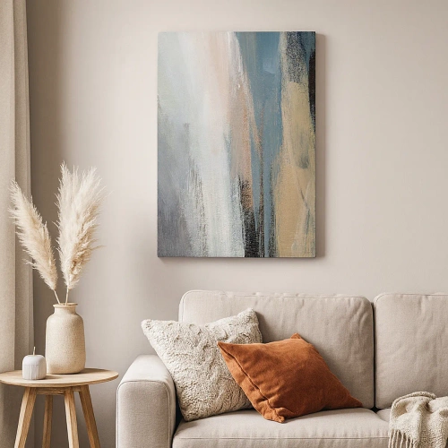 Quadro su tela - Stampe su Tela - Paesaggio astratto in tenui tonalità di blu e beige - 50x70cm - Astrazione: paesaggio del nord - Decorazione murale moderna per soggiorno e camera da letto ARTTOR