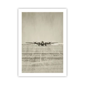 Poster - Un aereo d'epoca sulla pista - 50x70cm - Pronto come sempre - Decorazione murale moderna per soggiorno e camera da letto ARTTOR