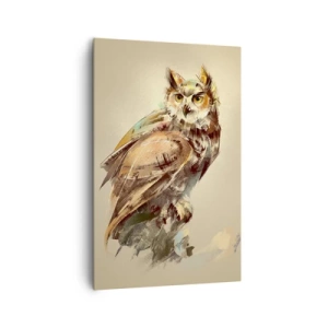 Quadro su tela - Stampe su Tela - Ritratto artistico di un gufo su uno sfondo chiaro dalle tonalità calde. - 80x120cm - Il gufo più saggio - il querceto lo conferma - Decorazione murale moderna per soggiorno e camera da letto ARTTOR