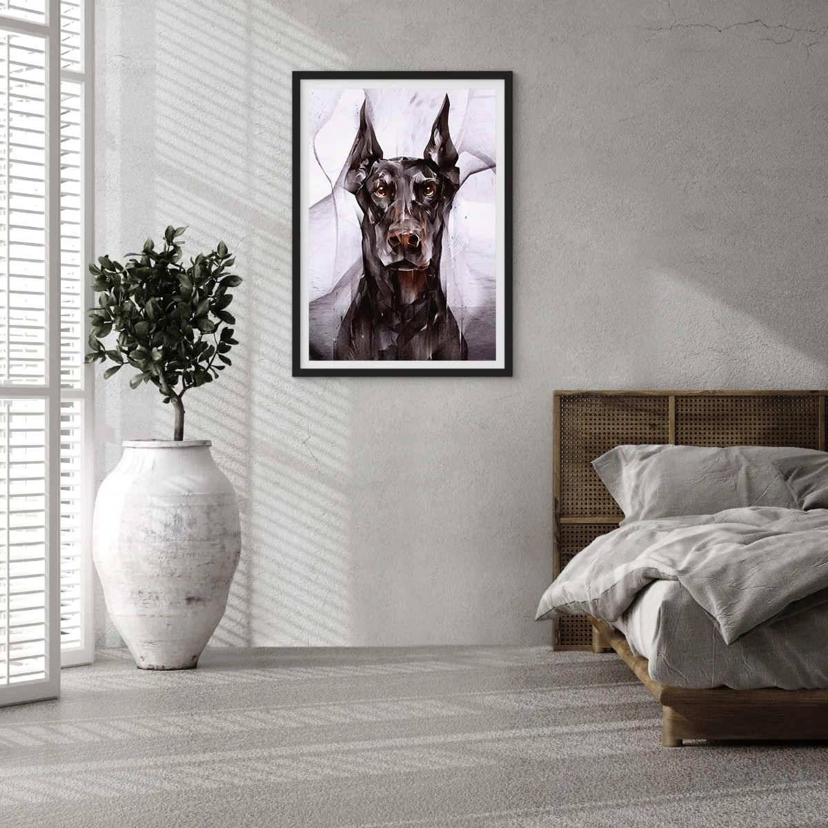 Poster in cornice nera - Ritratto artistico di un cane nero in stile geometrico - 50x70cm - Nobili natali - Decorazione murale moderna per soggiorno e camera da letto ARTTOR