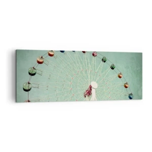 Quadro su tela - Stampe su Tela - Una ruota panoramica colorata contro un cielo blu in stile retrò - 140x50cm - Venite a divertirvi - Decorazione murale moderna per soggiorno e camera da letto ARTTOR