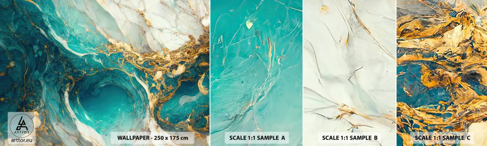 Campione di Fotomurale Adesivo Deluxe Sticker - Composizione con vene d'oro - Astrazione, Marmo, Calcolo - 100x30 cm